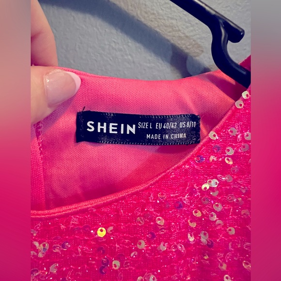 Hot Pink Long Sleeve Sequin Crop Top - Picture 3 of 3